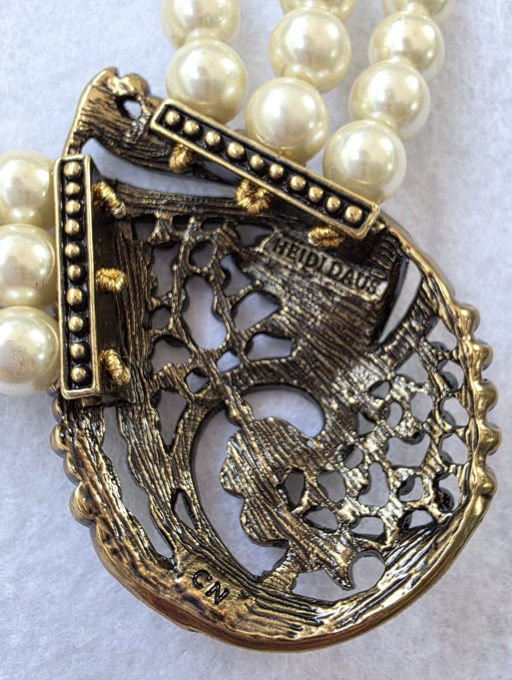 Elegant Ivory Pearl Multi-Strand Necklace with Crystal Pave Pendant - Picture 11 of 11